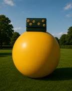 Girasole green Mini Gelato bag displayed on an oversized yellow sphere in a garden setting.